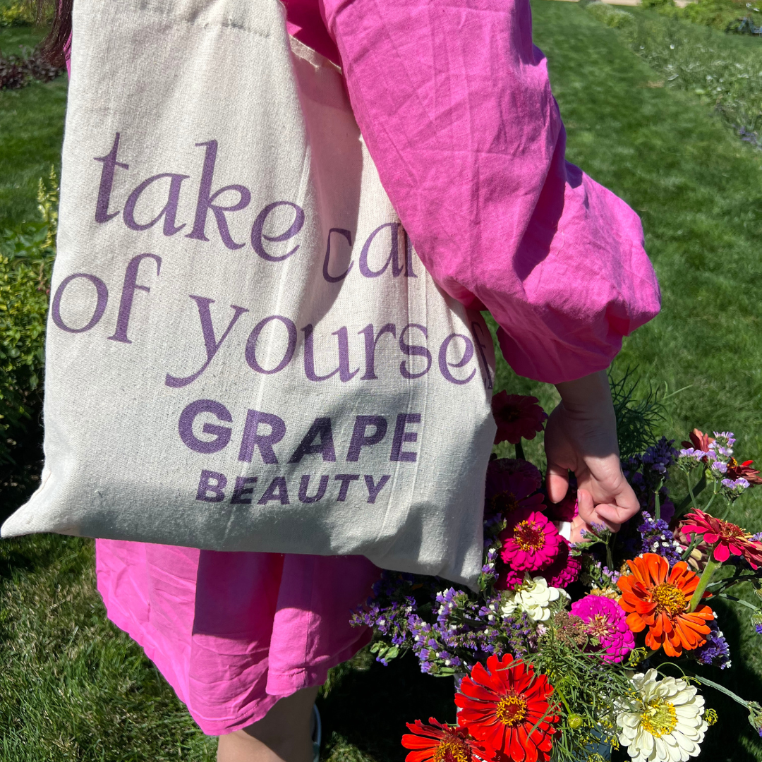 #TakeCareOfYourself Grape Beauty Tote Bag